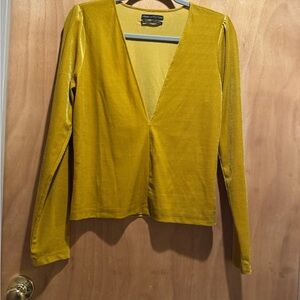 Urban Outfitters Gold V-Neck Jersey Top